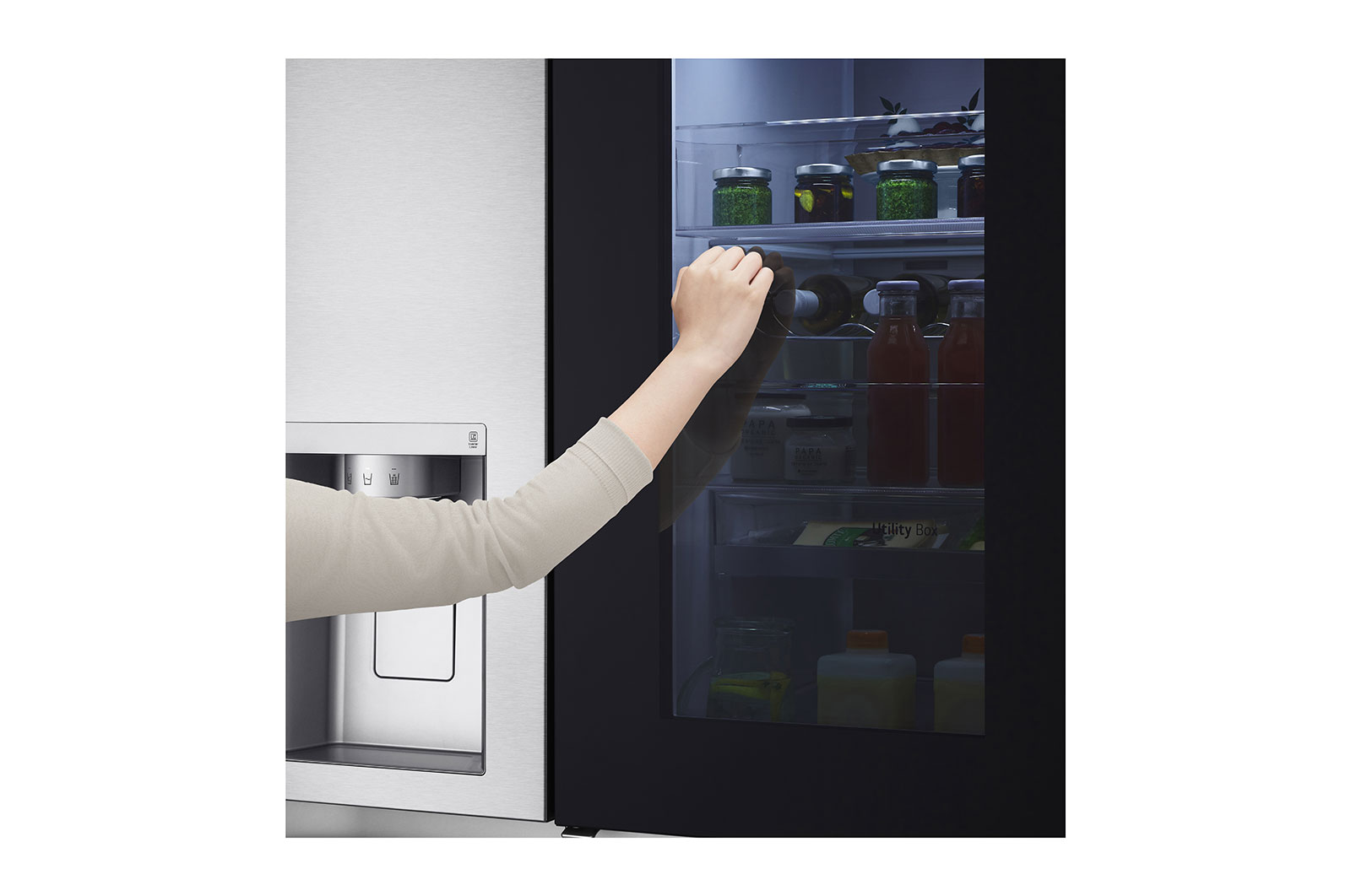 LG Side-by-Side Kühlschrank mit InstaView Door-in-Door® (E, 635L, 179cm hoch) mit Eis-, Crushed Ice- und Wasserspender & internem Wassertank | GSXV91BSAE , GSXV91BSAE