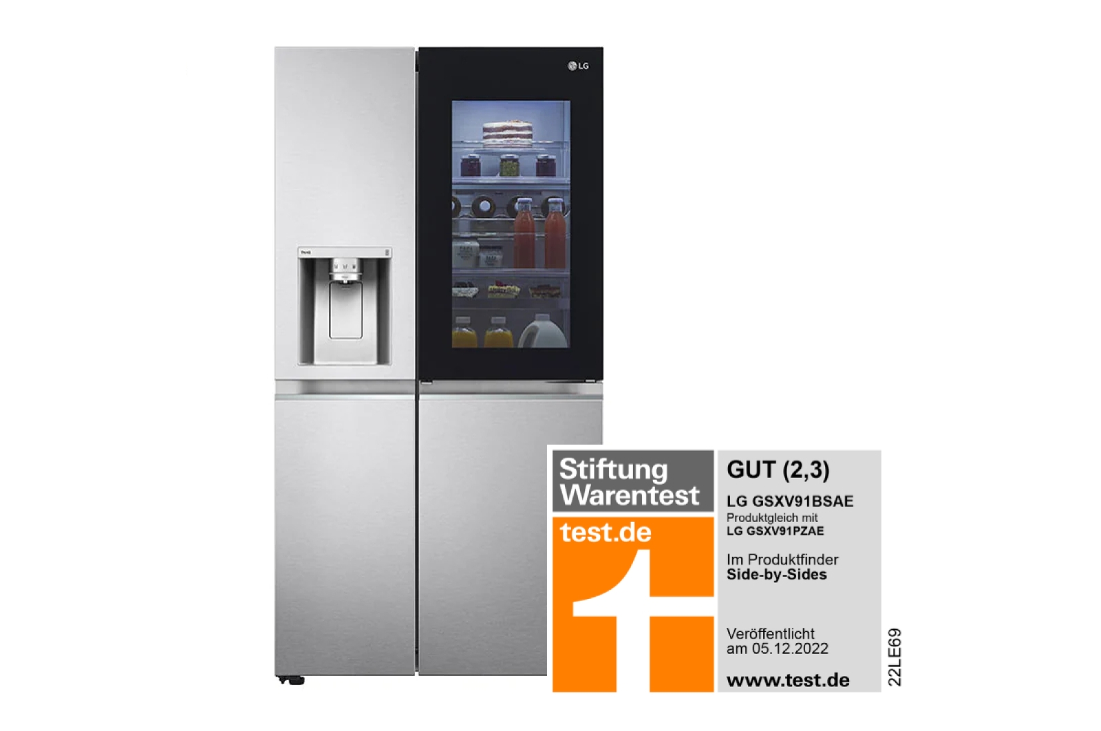 LG Side-by-Side Kühlschrank mit InstaView Door-in-Door® (E, 635L, 179cm hoch) mit Eis-, Crushed Ice- und Wasserspender & internem Wassertank | GSXV91BSAE , GSXV91BSAE