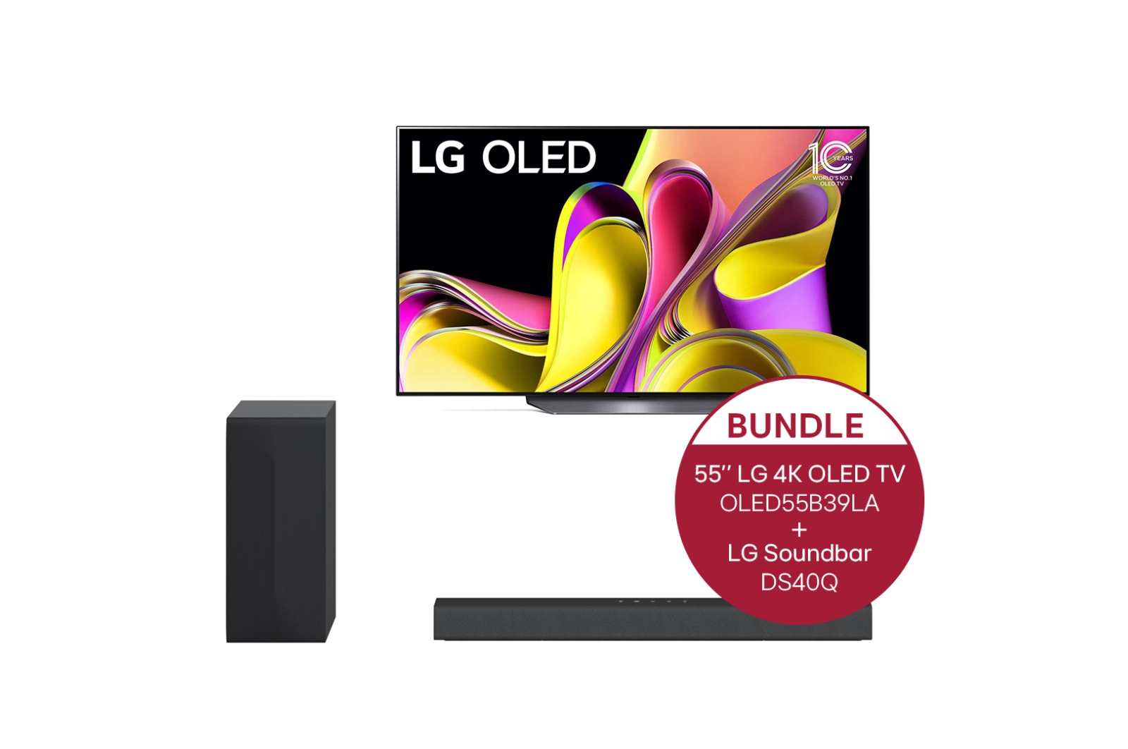 LG 55'' LG 4K OLED TV B3 & 2.1 Soundbar mit 300 Watt | kabelloser Subwoofer, OLED55B39LA.DS40Q