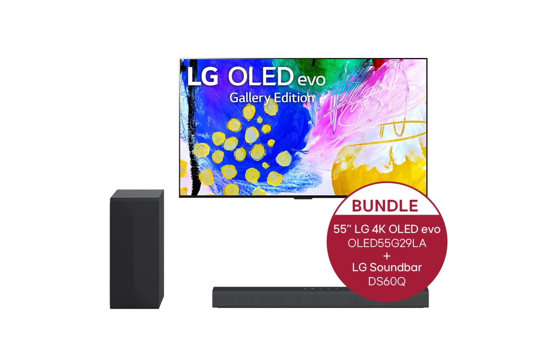 LG 55'' LG 4K OLED evo TV G2 & 2.1 Dolby Atmos® Soundbar mit 300 Watt | kabelloser Subwoofer, OLED55G29LA.DS60Q