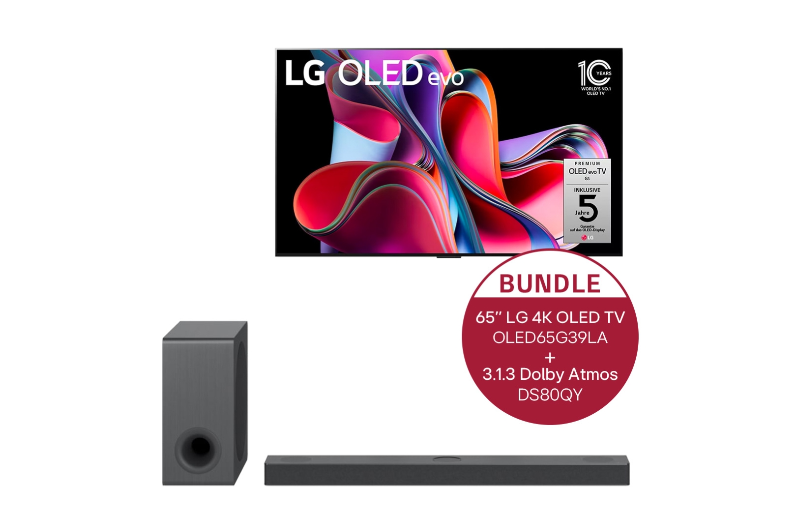 LG 65" LG 4K OLED evo TV G3 & 3.1.3 Dolby Atmos® Soundbar mit 480 Watt | kabelloser Subwoofer, OLED65G39LA.DS80QY