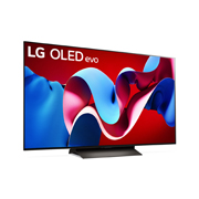 Leicht geneigte, nach rechts gerichtete Seitenansicht des LG OLED evo TV C4