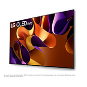 Slightly-angled right-facing side view of LG OLED evo TV, OLED G4 on the wall