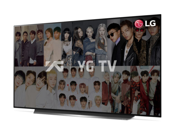 LG Smart TV displaying YG TV stars to celebrate the company’s new partnership with New ID that brings its content including YG Entertainment’s to LG TVs