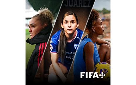 Three female soccer players to promote the FIFA+ app on LG Channels