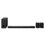 Frontansicht der Soundbar, Subwoofer und hintere Lautsprecher