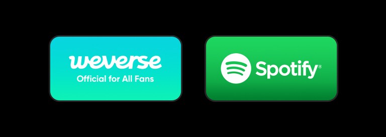 มีสองบล็อกที่มีโลโก้ Weverse และโลโก้ Spotify