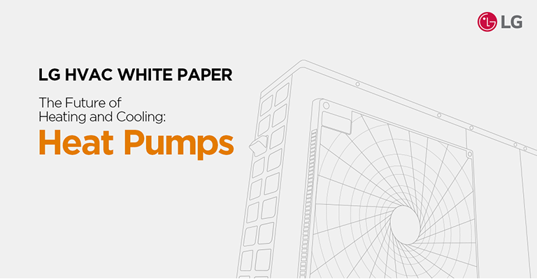 The front view of LG Heat Pump product is expressed in line drawing and the text 'LG HAVAC WHITE PAPER' is written on the image.