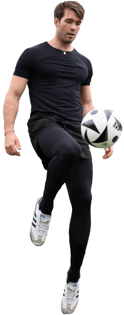 a man is trapping a football ball