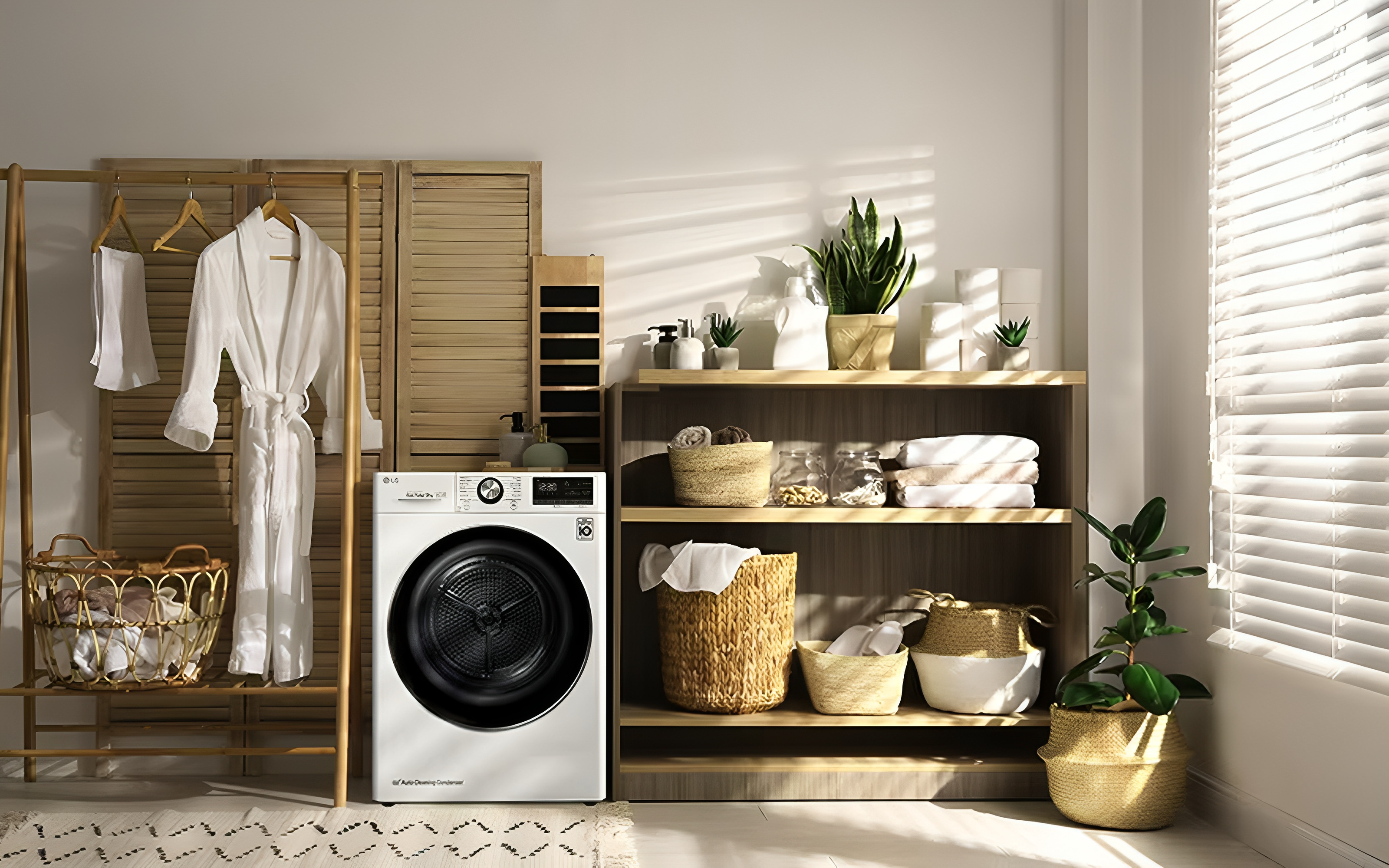 Heat pump tumble dryer in home lifestyle setting